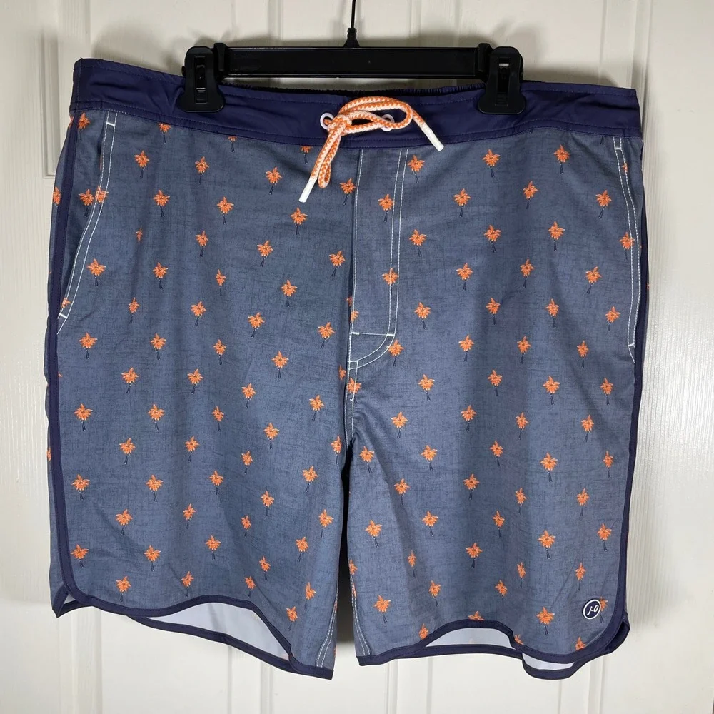 Johnnie-O Mens Bonita Palm Tree Swim Trunks Twilight Blue JMSS2420 XXL NEW